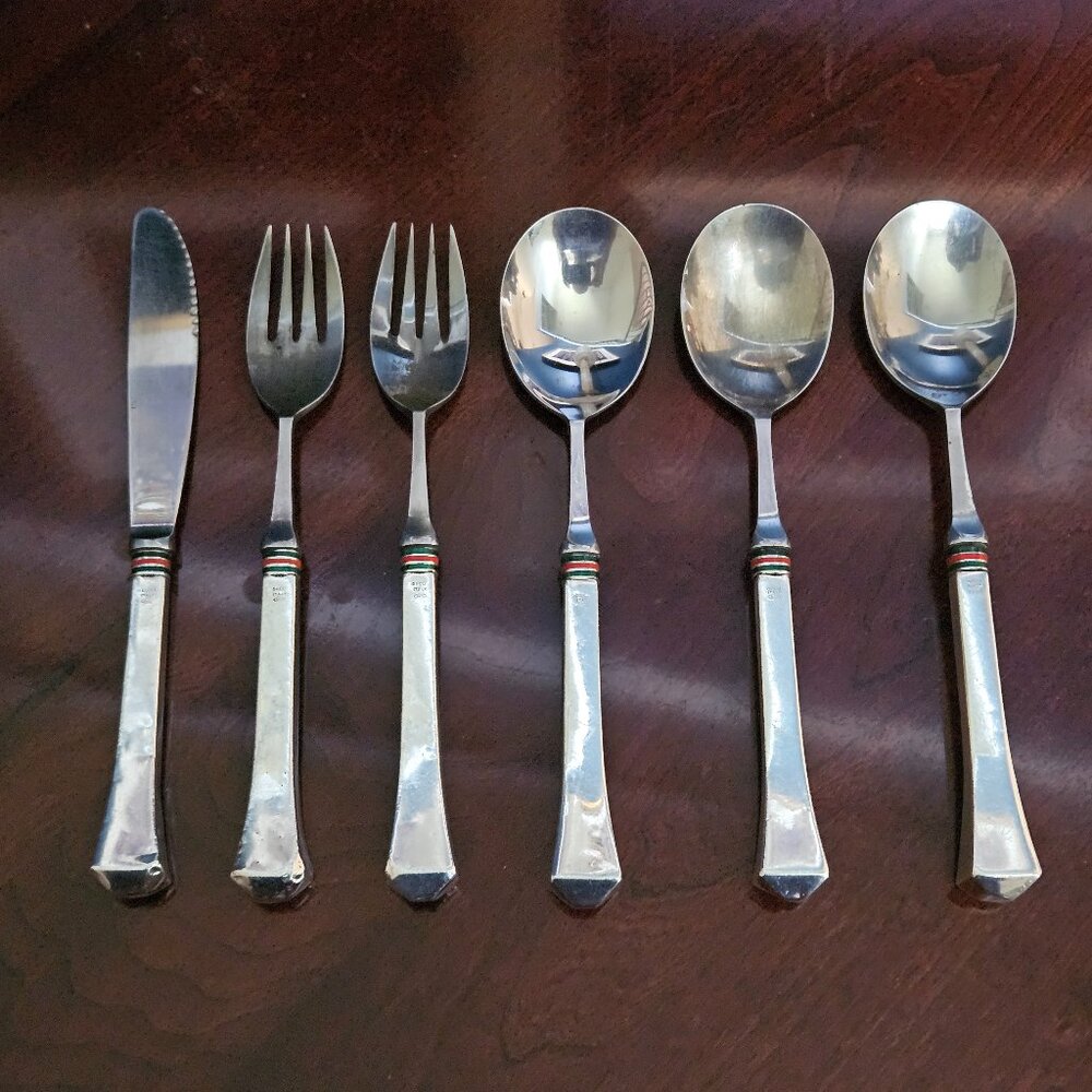 LUXURY RARE ESTATE GUCCI WEB ITALY 925 STERLING SILVER FLATWARE SILVERWARE SET